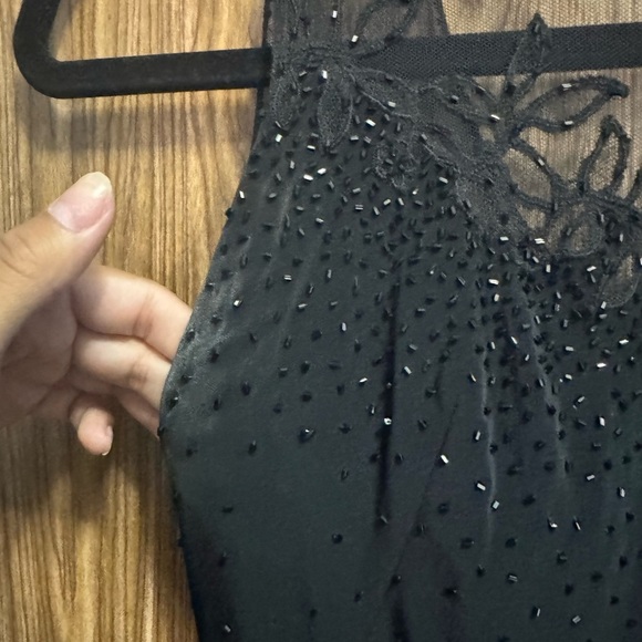 Cache Black Beaded Sheer Neckline Evening Gown Dress Size 12. Preown - Picture 7 of 14